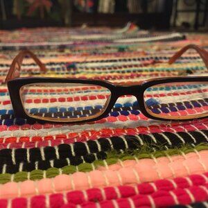 Vintage Y2K Prada Two Tone Black Orange Plastic Square Frame Eye Glasses